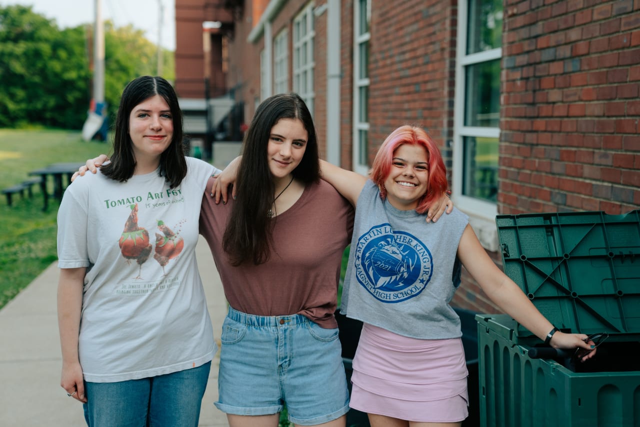 MLK Jr. Magnet High students Carmelina Peterson, Fern Spence, Keira White, Marina Alcendor, Carmelina Peterson, and Brady Mitchell created a composting system to reduce food waste at their school. They achieved this by setting up bins and a composting system throughout the school and promoting the initiative with posters and announcements.